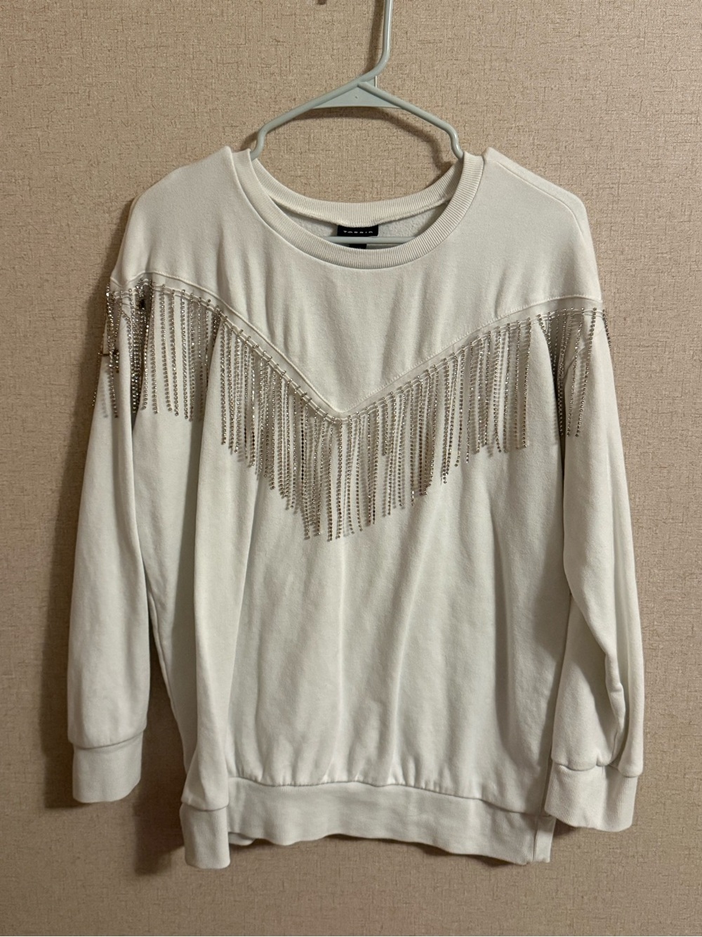 Torrid Women’s White diamond Fringe-Trim Sweatshirt